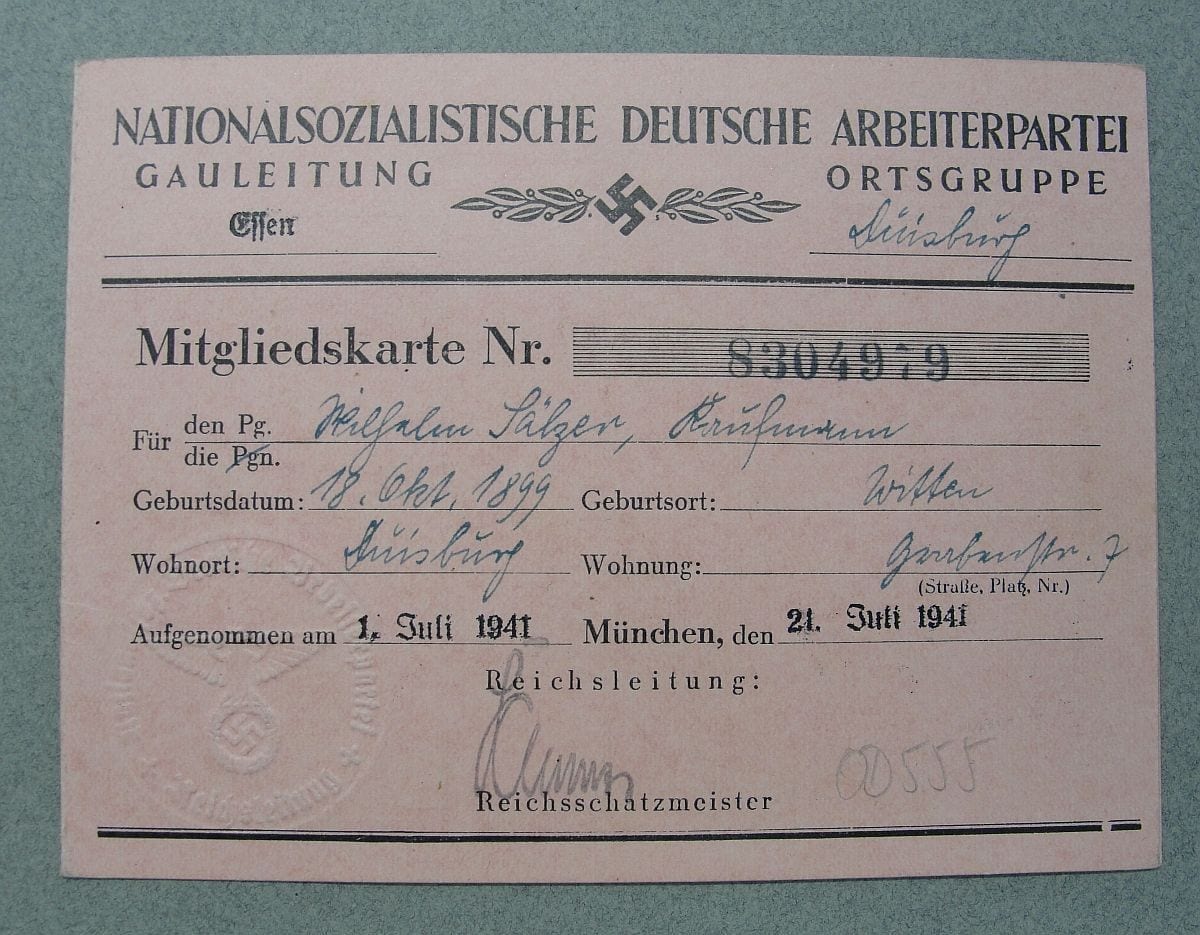 NSDAP Membership Card