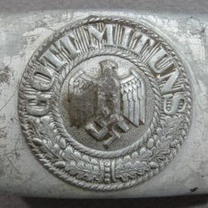 Army EM/NCO'S Belt Buckle, Silver-Painted Steel Example