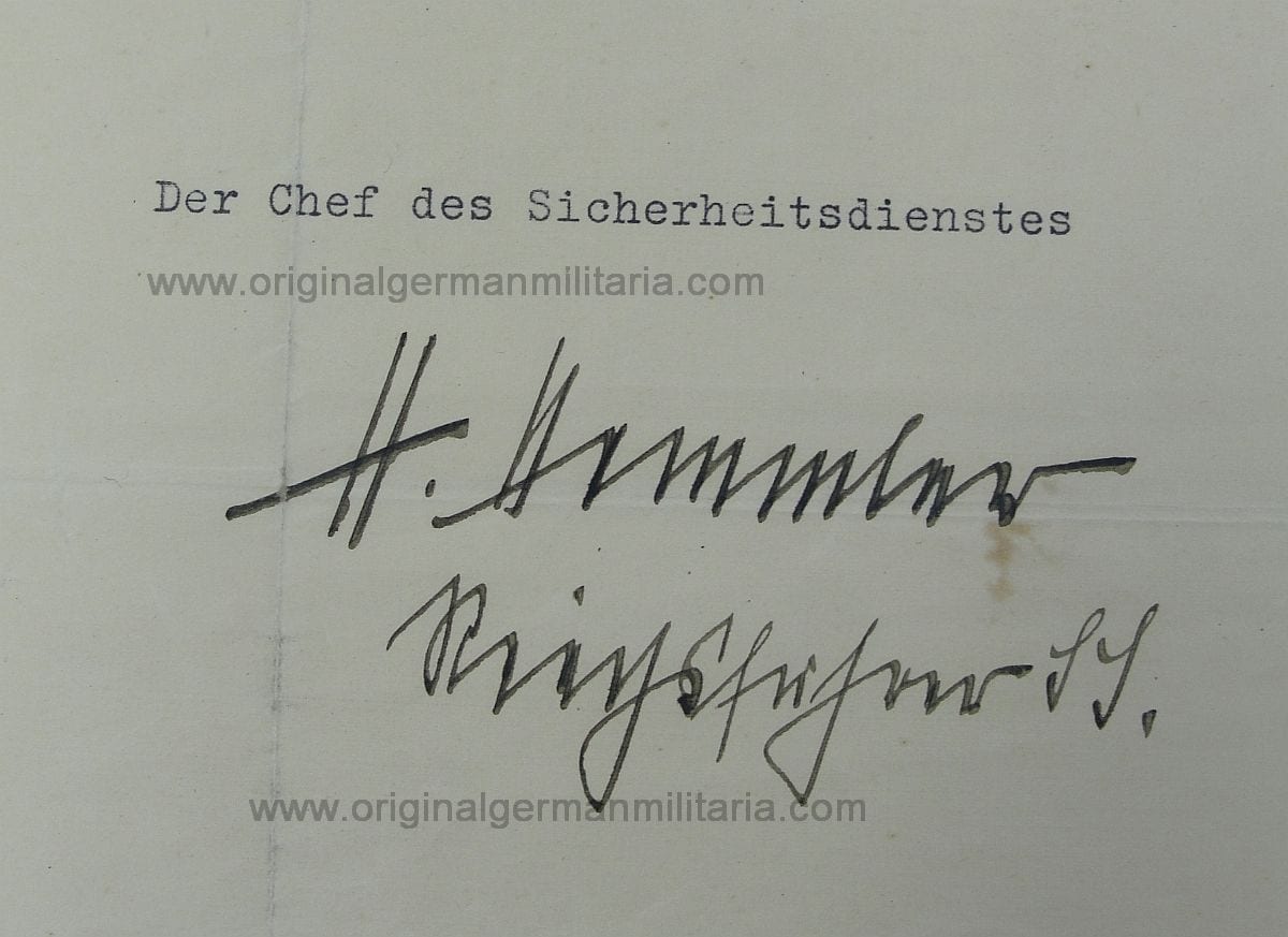 Heinrich Himmler Reichsführer of the SS Signed Document
