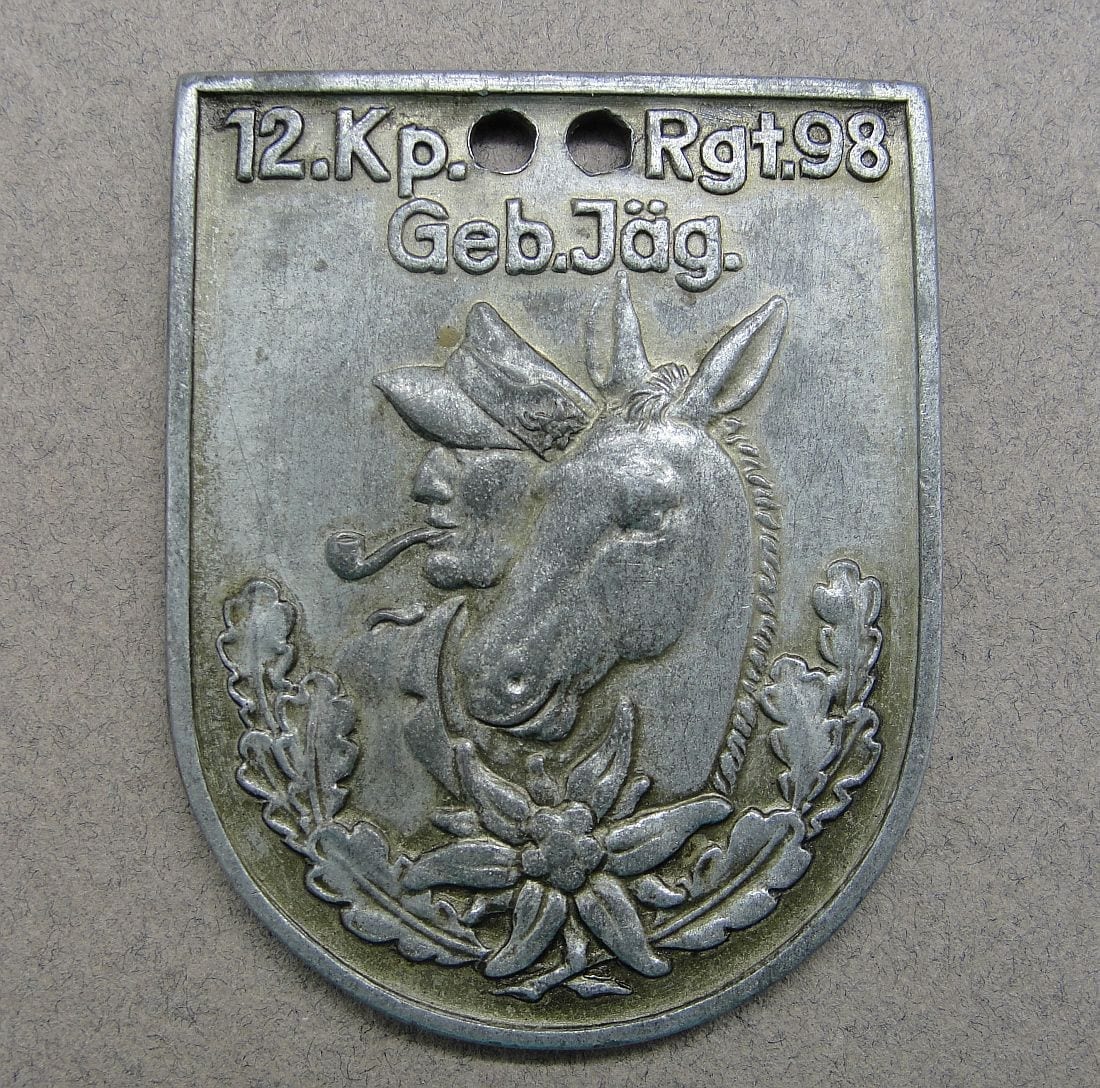 German Mountain Troops Gebirgsjäger Unit Badge - 12. Kp. Rgt. 98