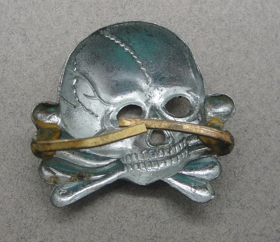 SS Visor Cap Skull, Early Jawless First Pattern, Dachau Bringback Style